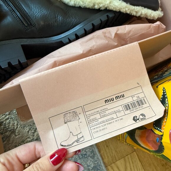 NWT Miu Miu Tall Boots Shearling Black Leather Round Toe Low Block Heels Sz 38 - Picture 3 of 11